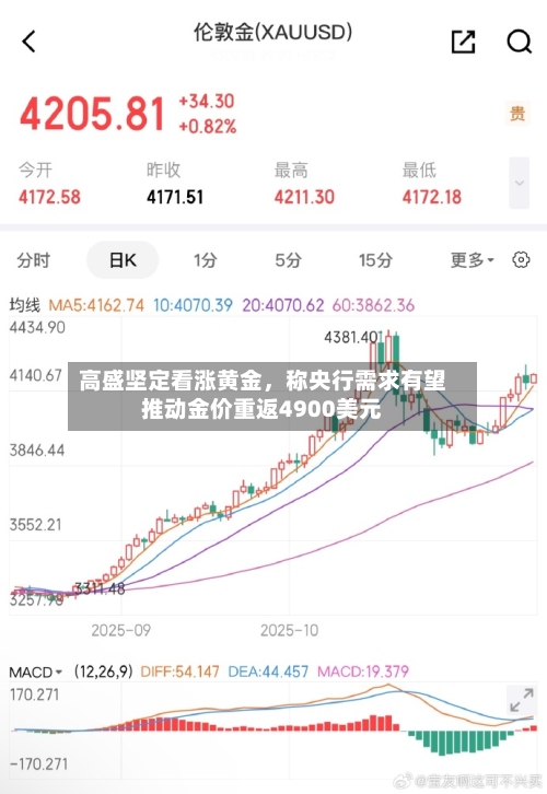 高盛坚定看涨黄金	，称央行需求有望推动金价重返4900美元-第2张图片