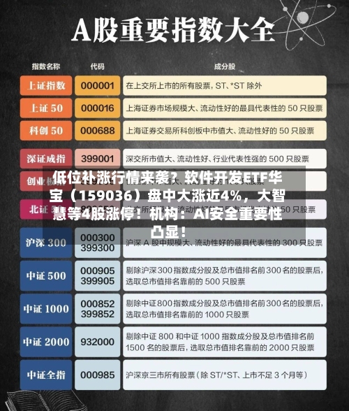 低位补涨行情来袭？软件开发ETF华宝（159036）盘中大涨近4%，大智慧等4股涨停！机构：AI安全重要性凸显！-第2张图片