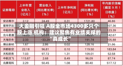 大金融引领 A股全市场4300多只个股上涨 机构：建议聚焦有业绩支撑的“真成长	”-第2张图片