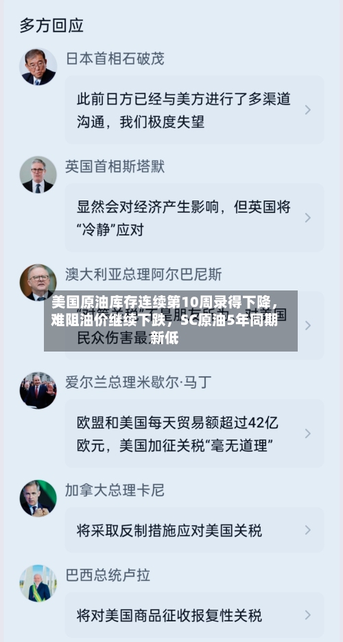 美国原油库存连续第10周录得下降，难阻油价继续下跌，SC原油5年同期新低-第2张图片