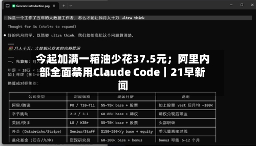 今起加满一箱油少花37.5元；阿里内部全面禁用Claude Code｜21早新闻