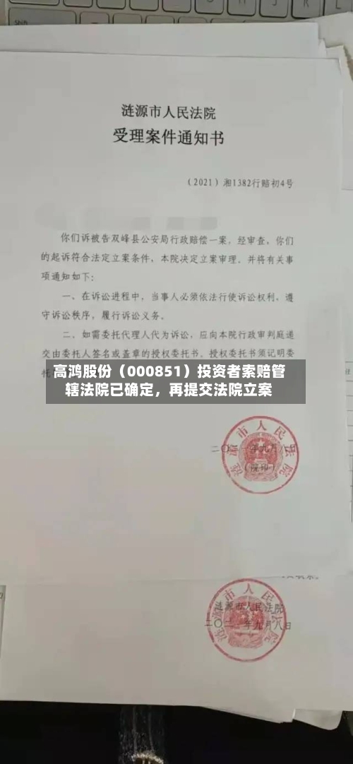 高鸿股份（000851）投资者索赔管辖法院已确定，再提交法院立案-第3张图片