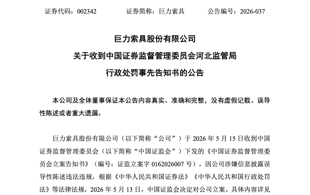 巨力索具，高额罚单来了