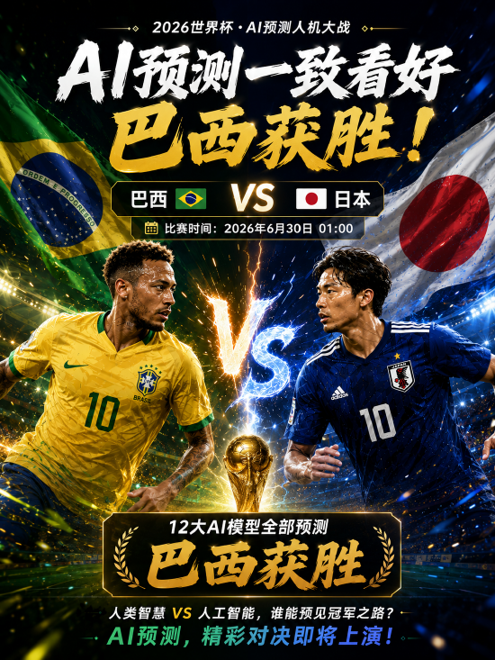 巴西VS日本赛前，12家AI全部看好巴西，《足球小将》30年前剧情引热议